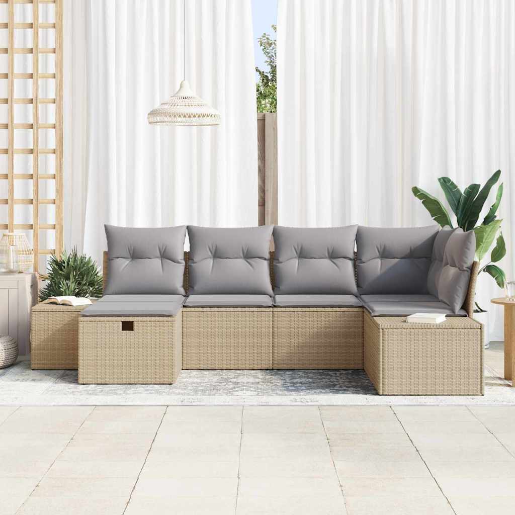 6 Dalių Sodo Sofa Komplektas su Pagalvėlėmis Smėlio Poli Ratanas