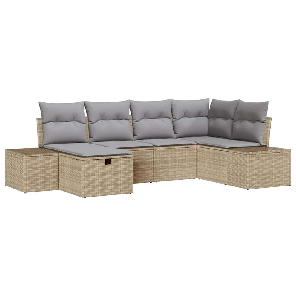 6 Dalių Sodo Sofa Komplektas su Pagalvėlėmis Smėlio Poli Ratanas
