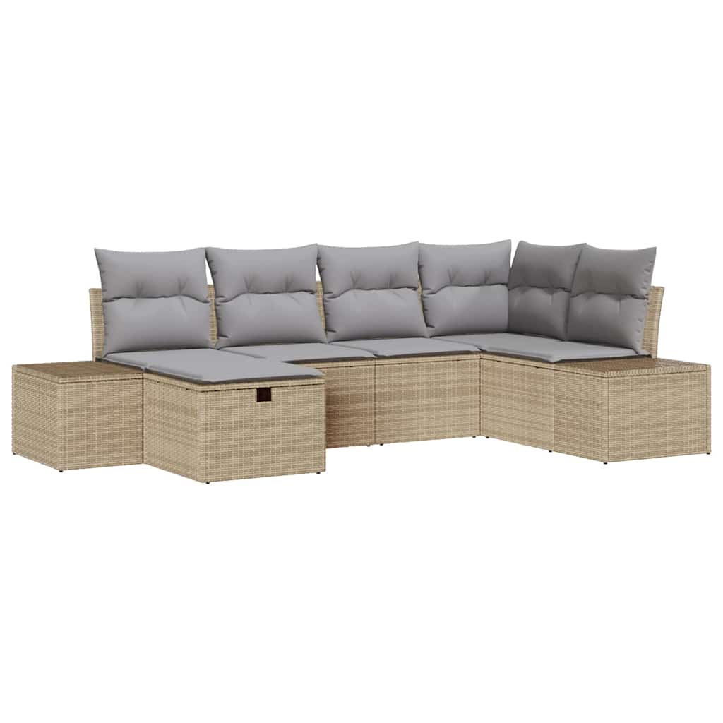 6 Dalių Sodo Sofa Komplektas su Pagalvėlėmis Smėlio Poli Ratanas