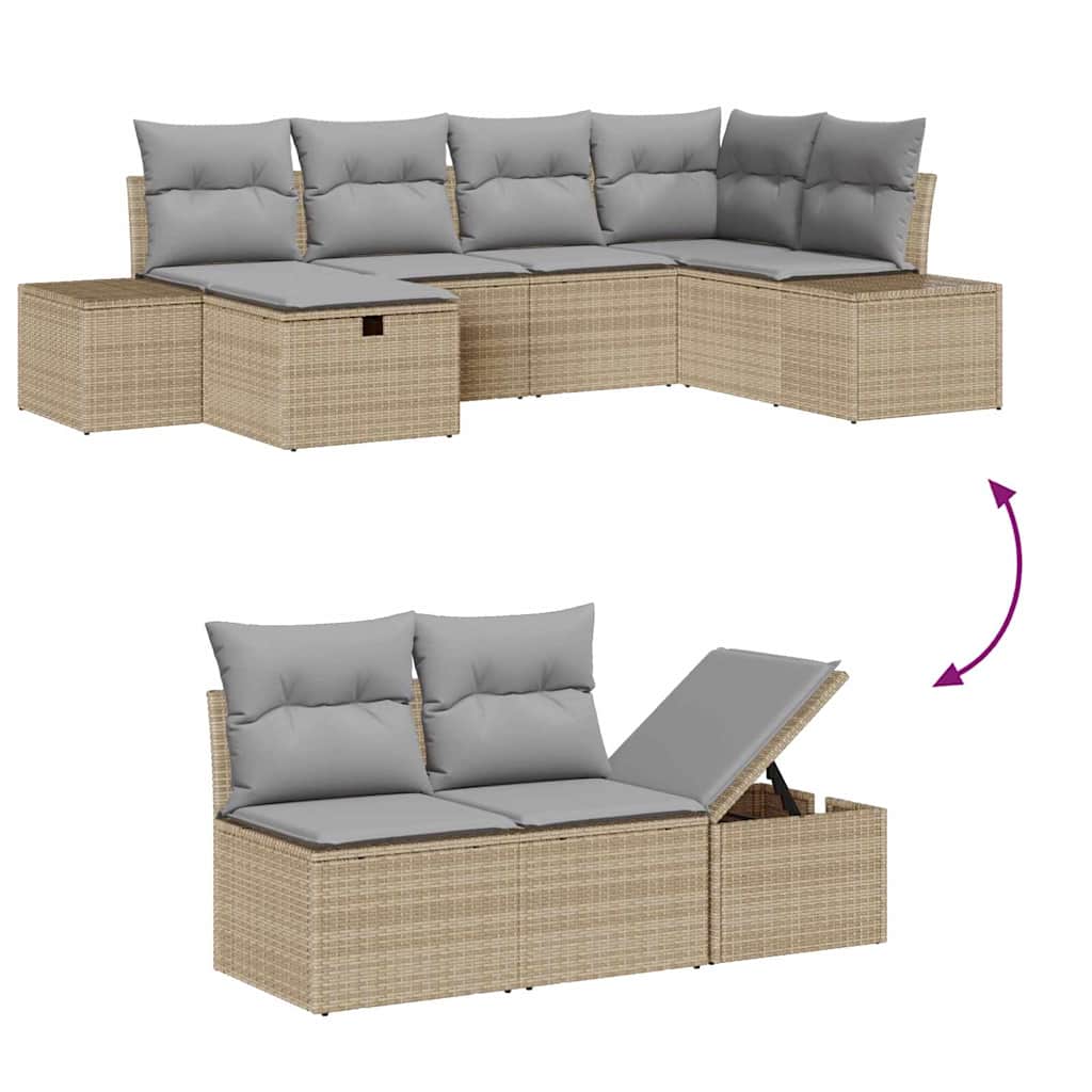 6 Dalių Sodo Sofa Komplektas su Pagalvėlėmis Smėlio Poli Ratanas