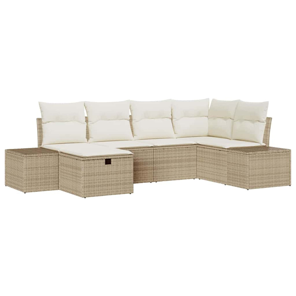 6 dalių Sodo Sofa Komplektas su Pagalvėlėm Smėlio Poli Ratanas
