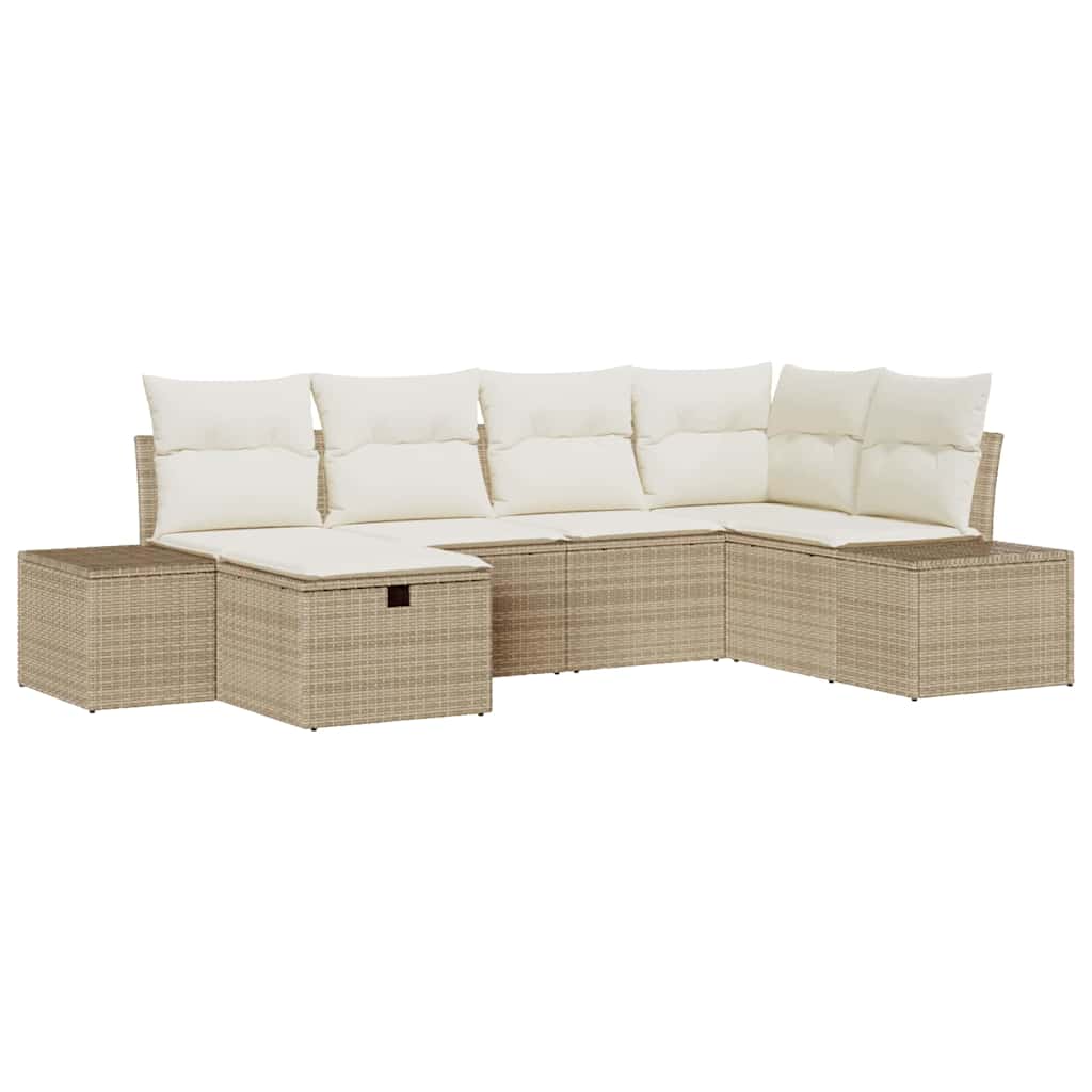 6 dalių Sodo Sofa Komplektas su Pagalvėlėm Smėlio Poli Ratanas
