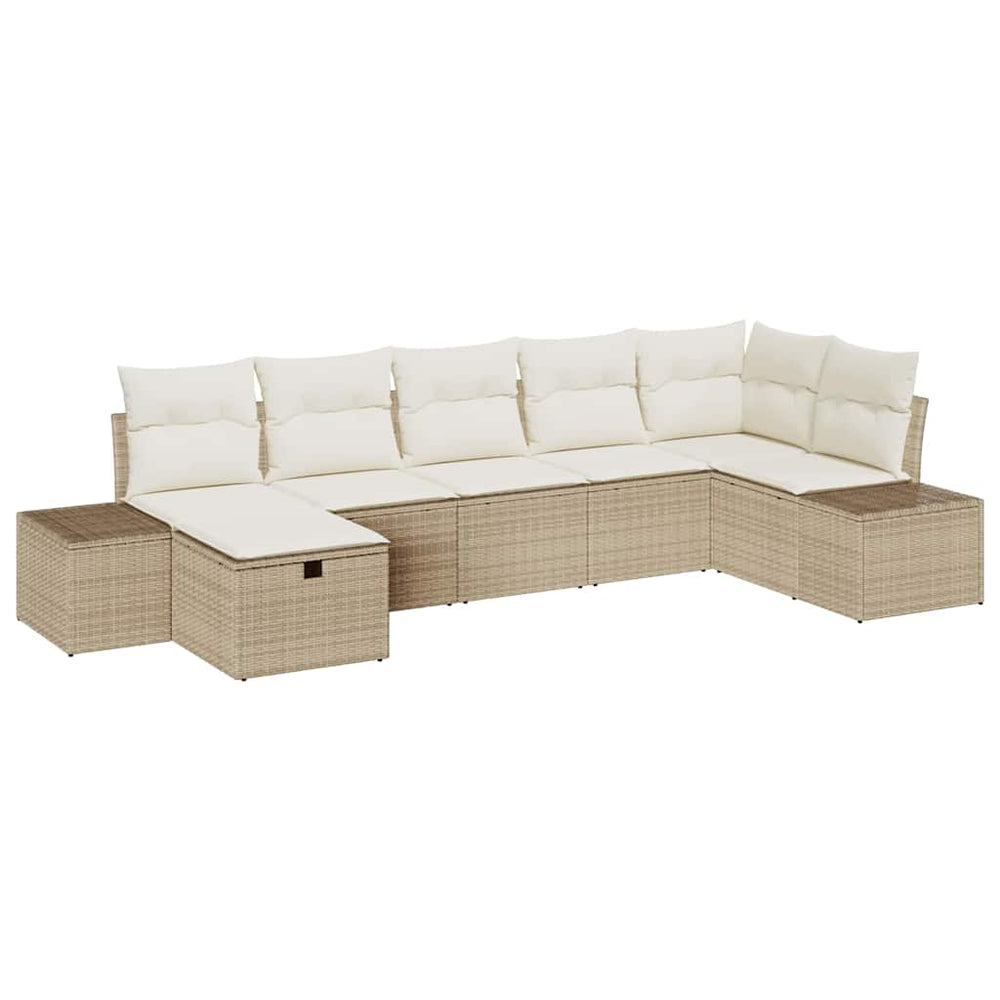 7 dalių sodo sofa komplektas su pagalvėlėmis, smėlio spalvos, poli ratanas