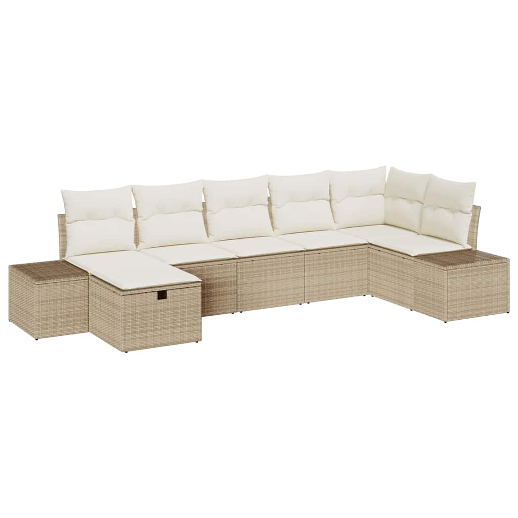 7 dalių sodo sofa komplektas su pagalvėlėmis, smėlio spalvos, poli ratanas