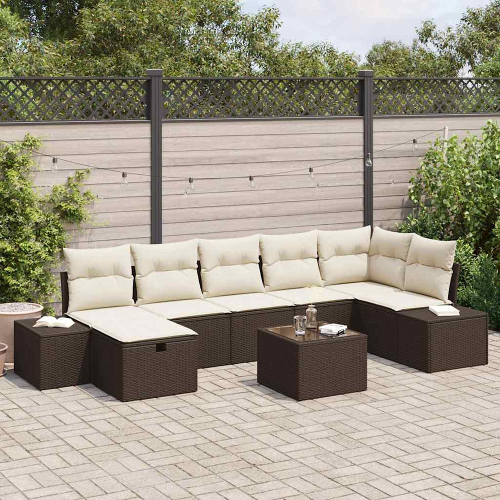 8 dalių sodo sofa komplektas su pagalvėmis ruda poli ratana