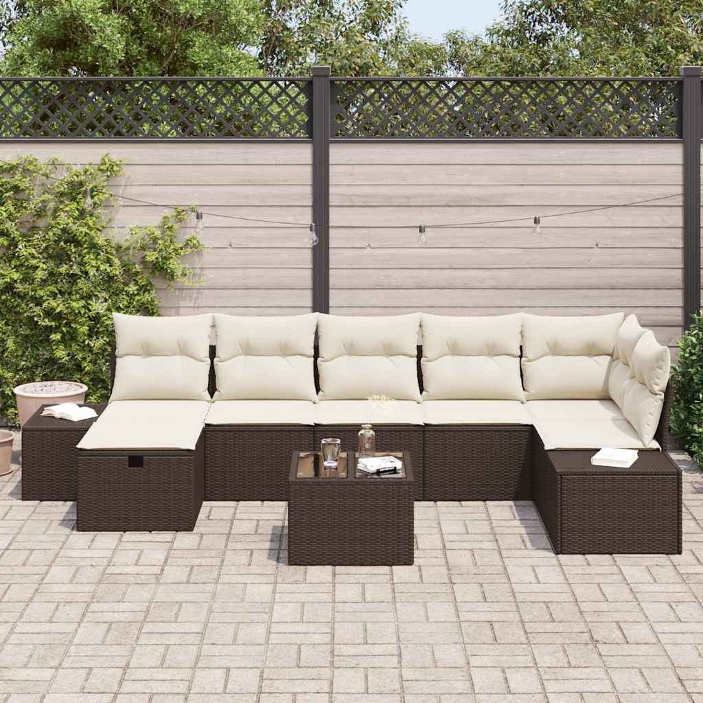 8 dalių sodo sofa komplektas su pagalvėmis ruda poli ratana