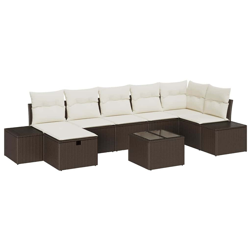8 dalių sodo sofa komplektas su pagalvėmis ruda poli ratana
