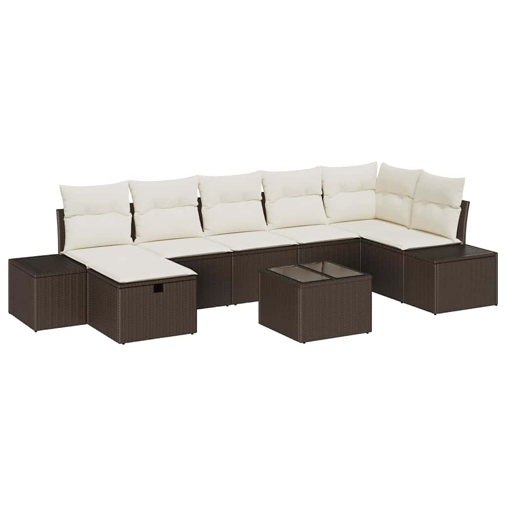 8 dalių sodo sofa komplektas su pagalvėmis ruda poli ratana