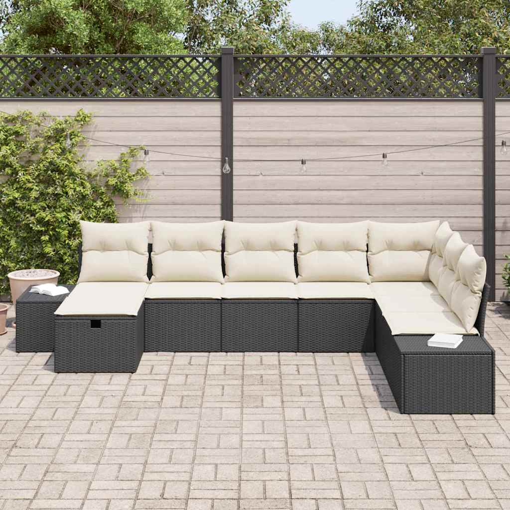 Sodo Sofų Rinkinys su pagalve 8 pcs Juoda Poli ratanas