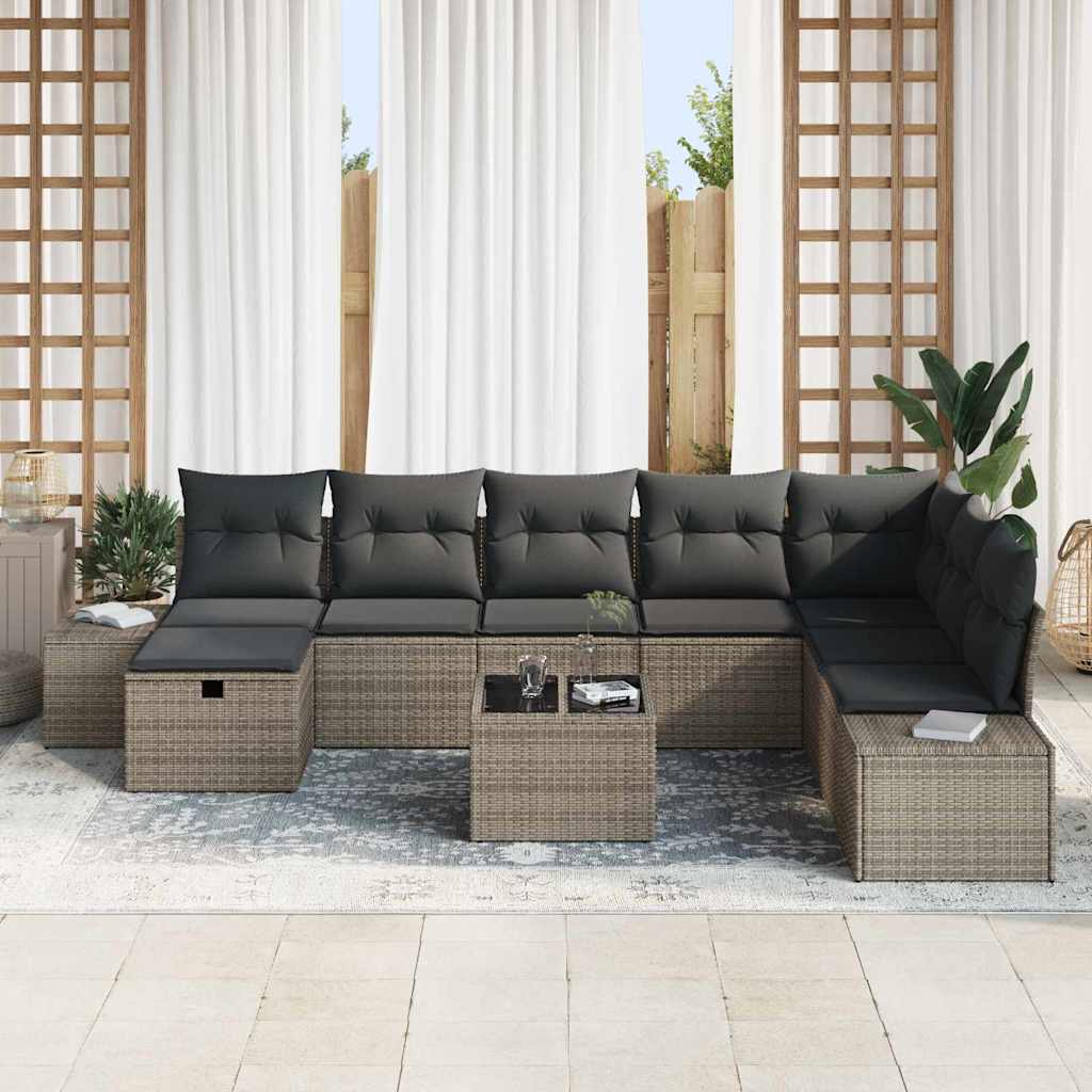 Sodo Sofų Rinkinys su pagalve 9 pcs Pilka Poli ratanas