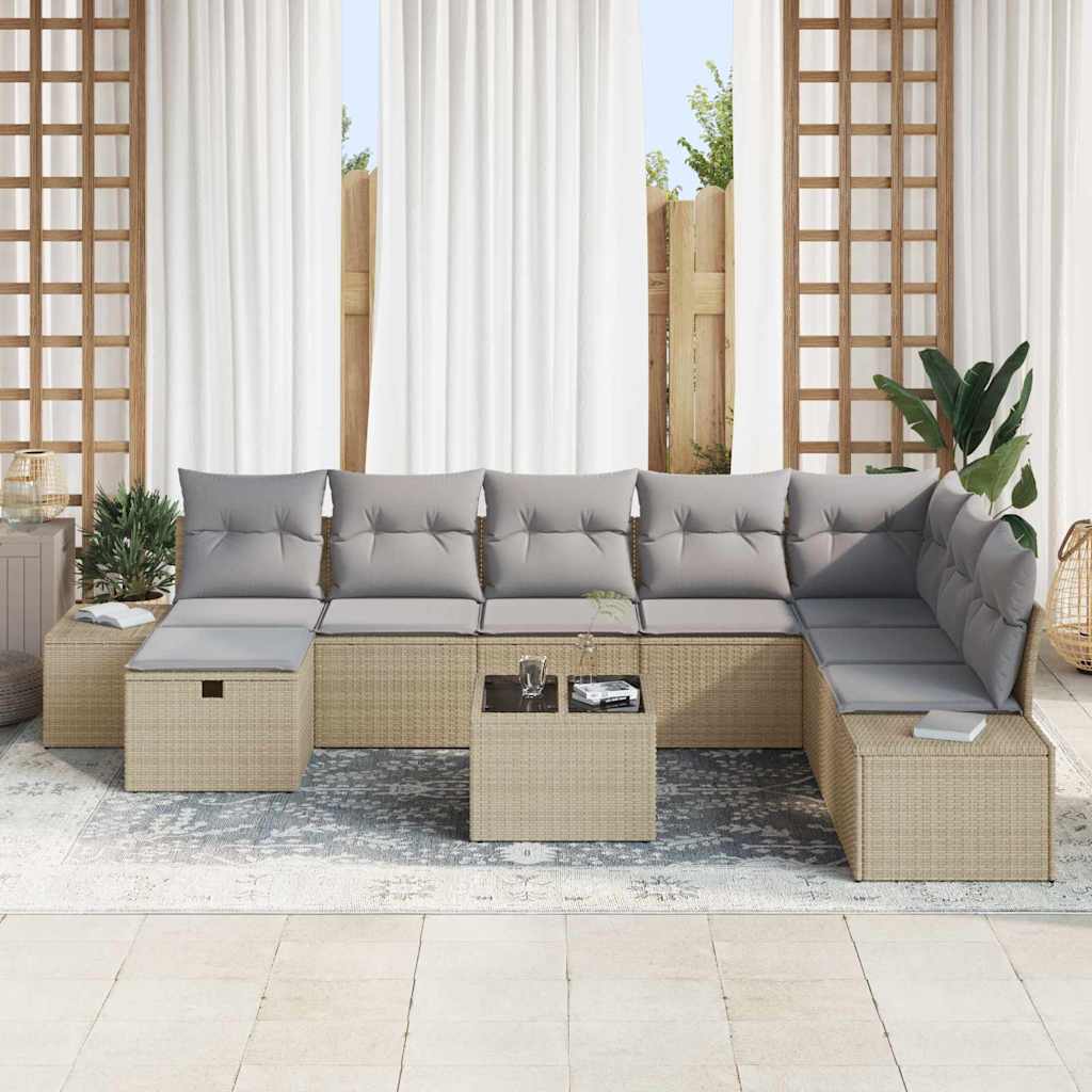 Sodo Sofų Rinkinys su pagalve 9 pcs Smėlio Poli ratanas