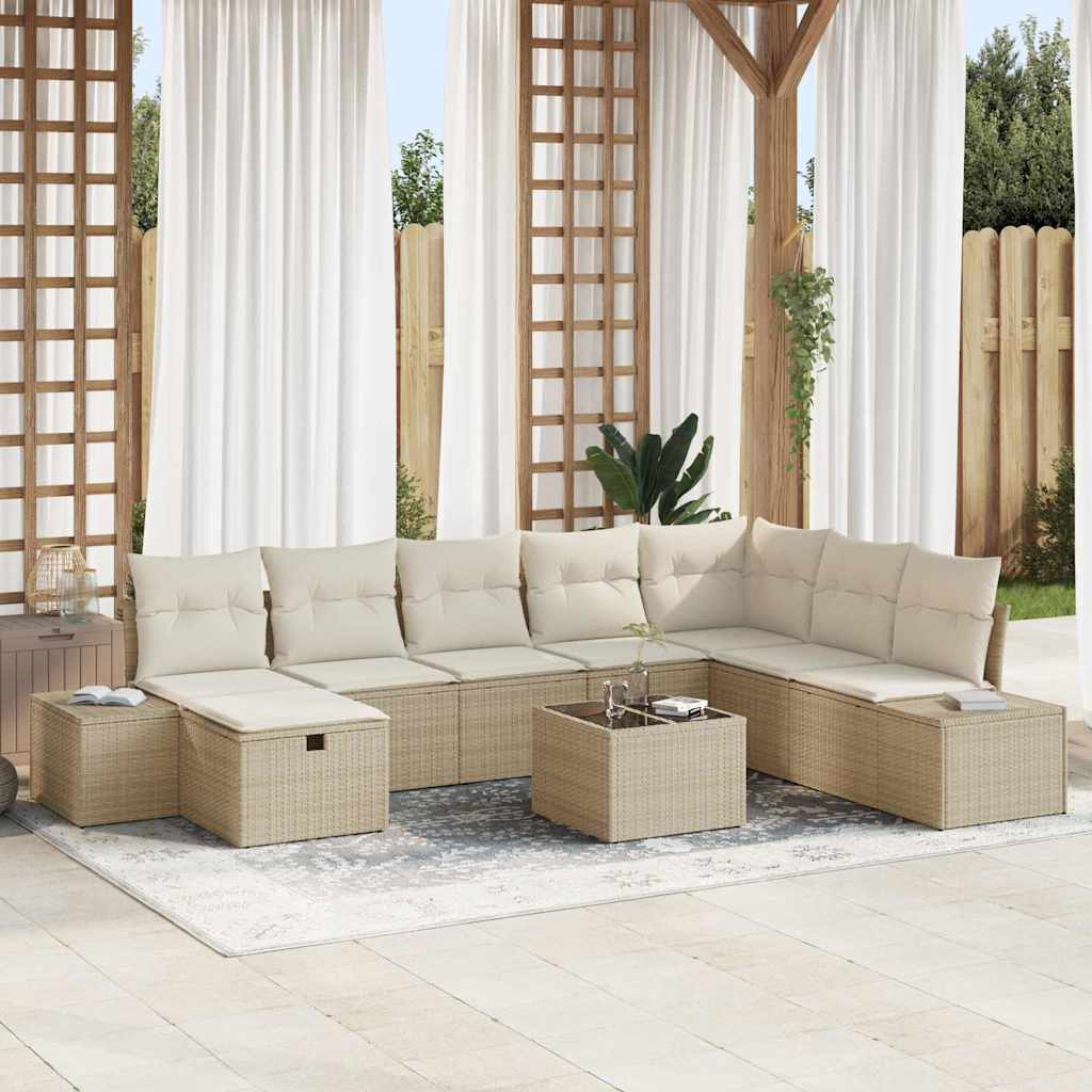 Sodo Sofų Rinkinys 9 pcs Smėlio 55 x 62 x 69 cm Poli ratanas