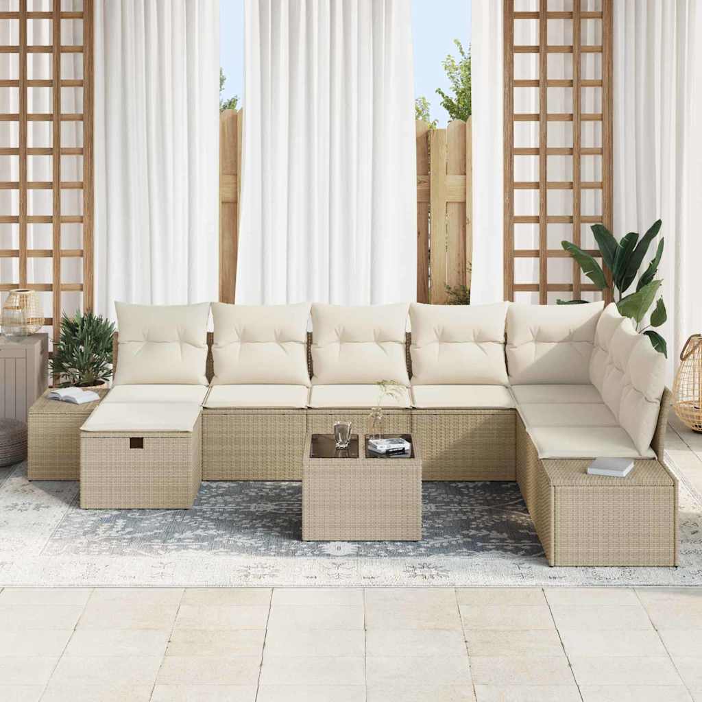 Sodo Sofų Rinkinys 9 pcs Smėlio 55 x 62 x 69 cm Poli ratanas