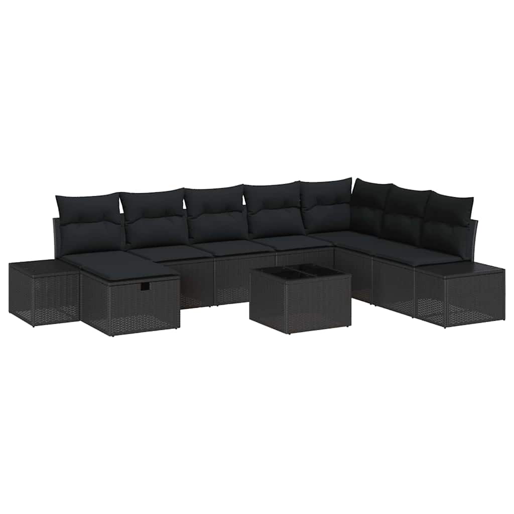 Sodo Sofų Rinkinys su pagalve 9 pcs Juoda Poli ratanas