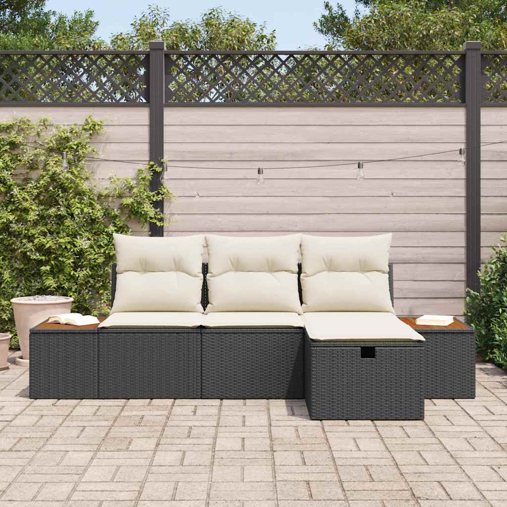 Sodo Sofų Rinkinys su pagalve 4 pcs Juoda poliratanas