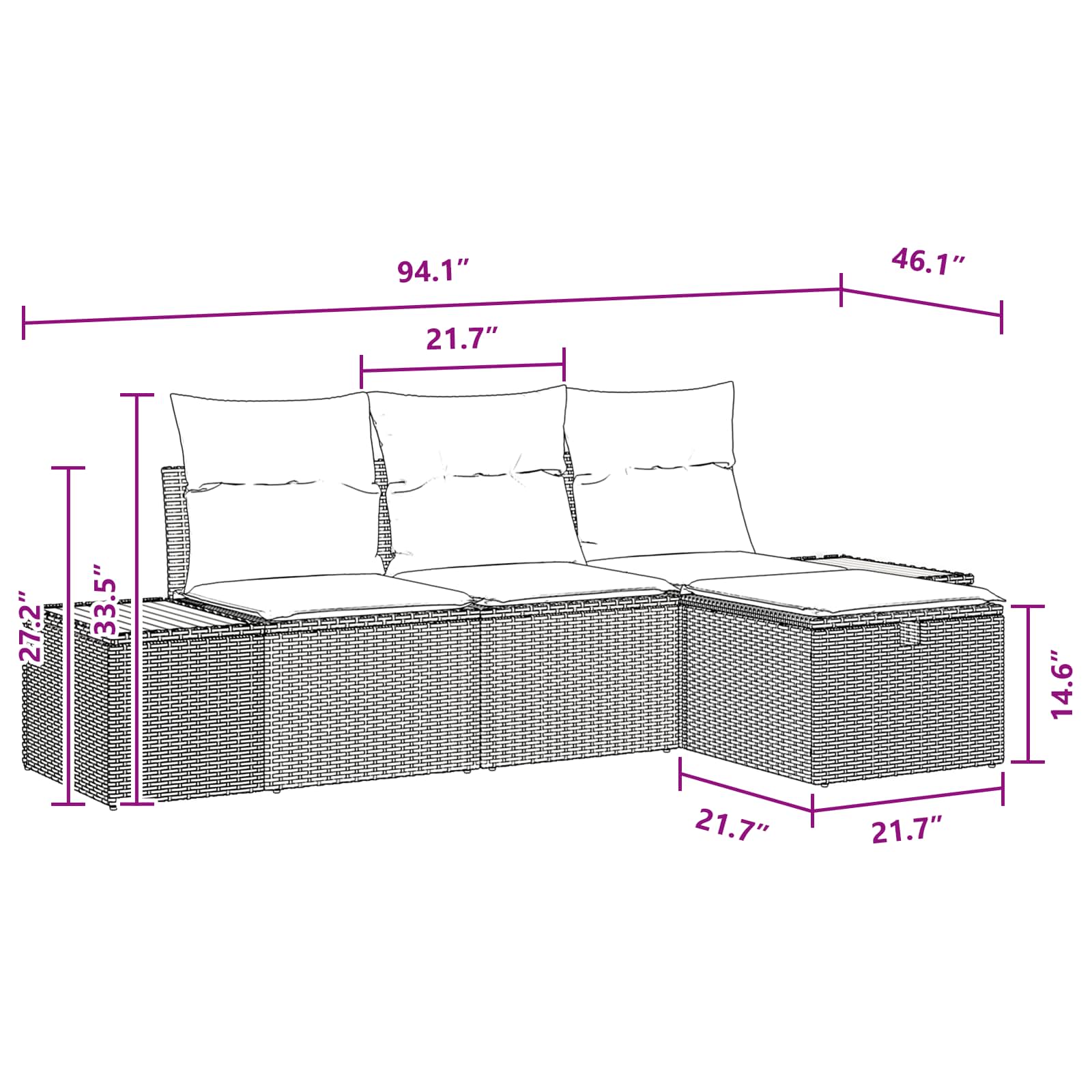 Sodo Sofų Rinkinys su pagalve 4 pcs Juoda poliratanas