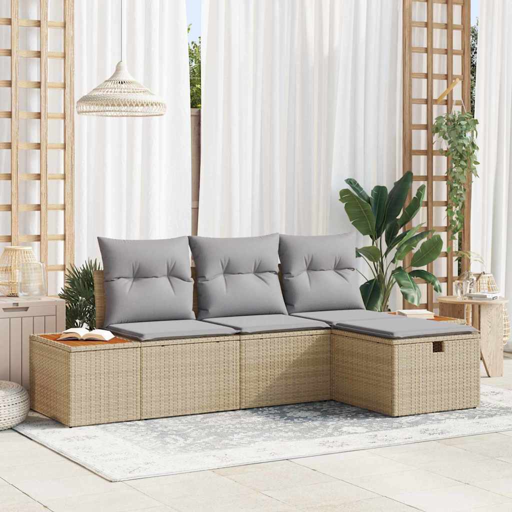Sodo Sofų Rinkinys su pagalve 4 pcs Smėlio poliratanas