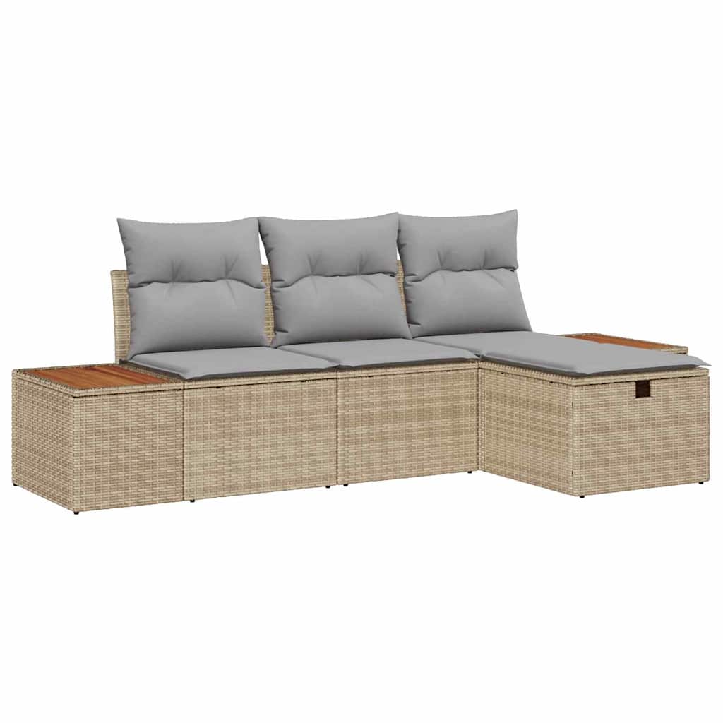Sodo Sofų Rinkinys su pagalve 4 pcs Smėlio poliratanas