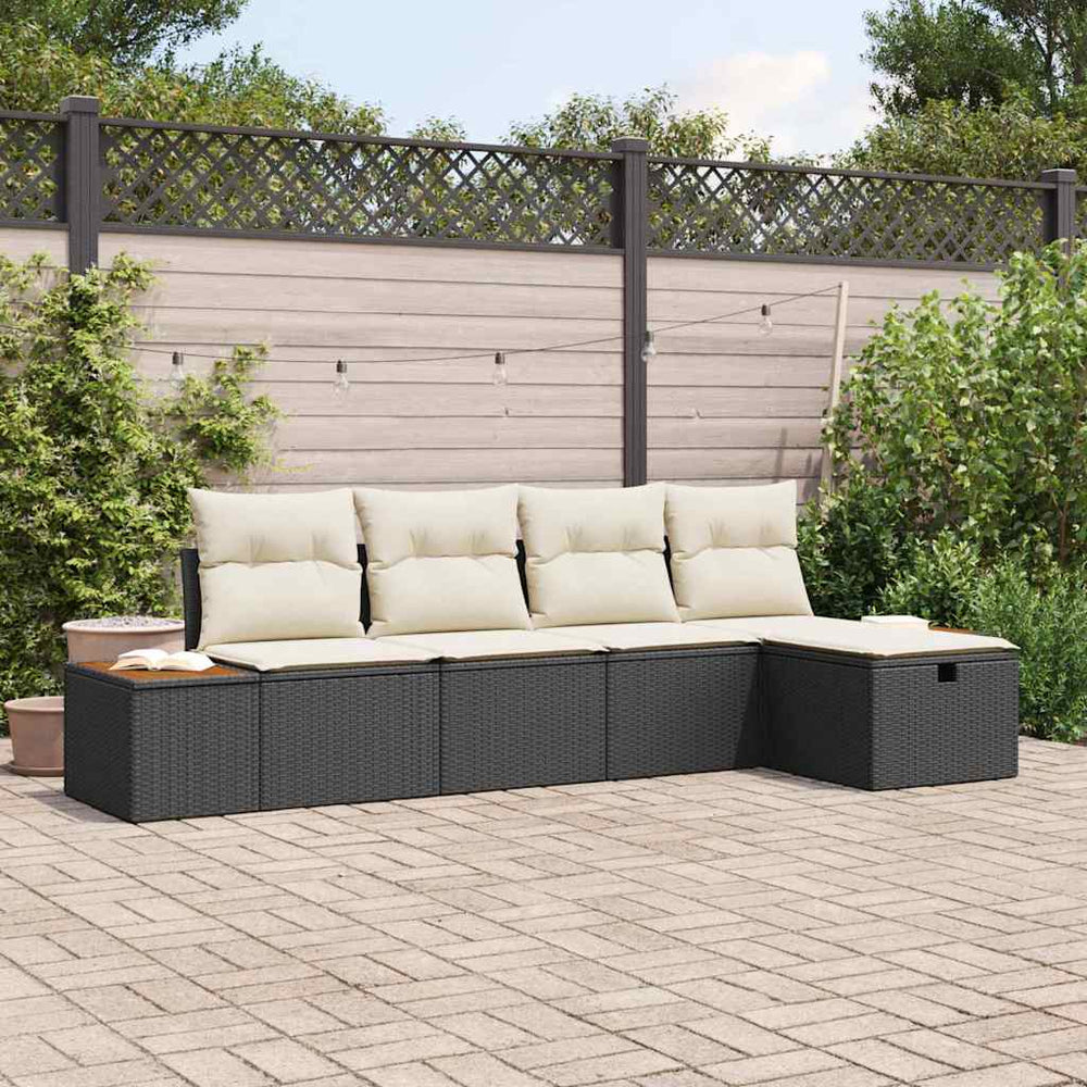 5 dalių sodo sofa rinkinys su pagalvėmis Juoda poli ratanas