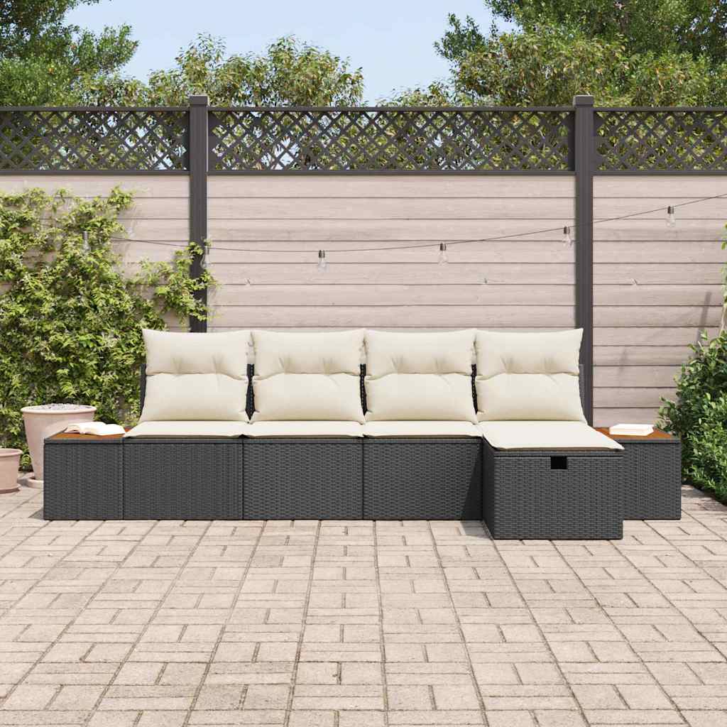 5 dalių sodo sofa rinkinys su pagalvėmis Juoda poli ratanas
