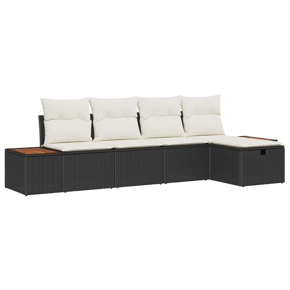 5 dalių sodo sofa rinkinys su pagalvėmis Juoda poli ratanas