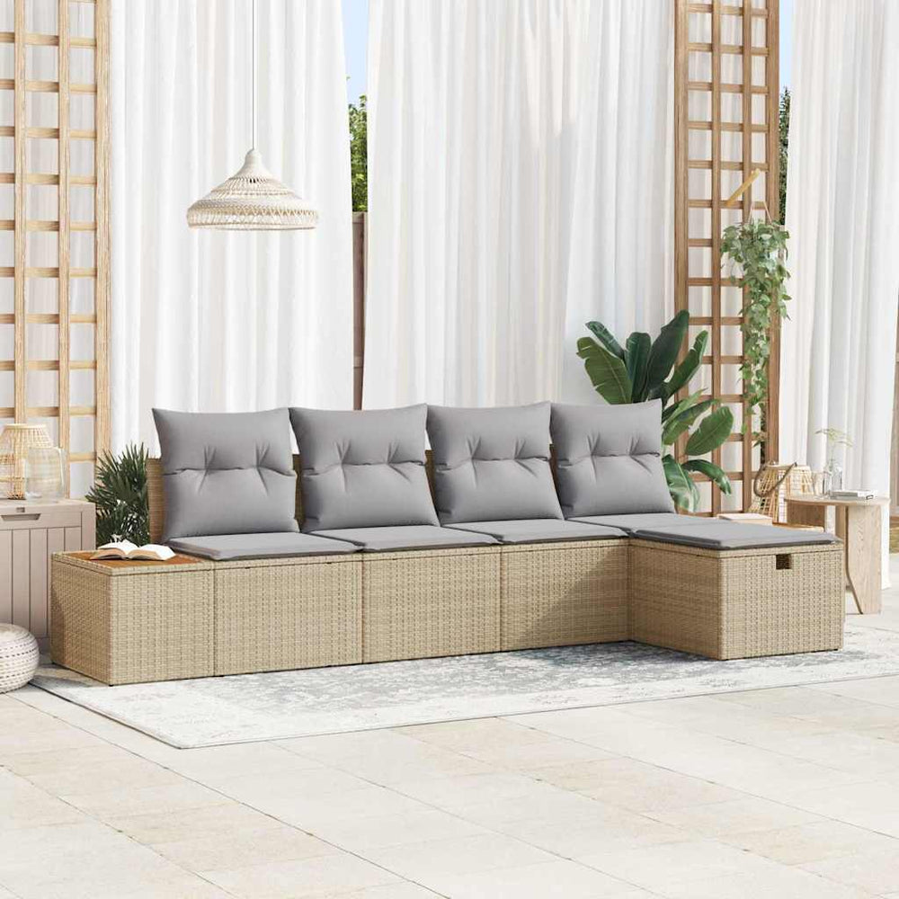 5 dalių sodo sofa komplektas su pagalvėmis smėlio poli ratan