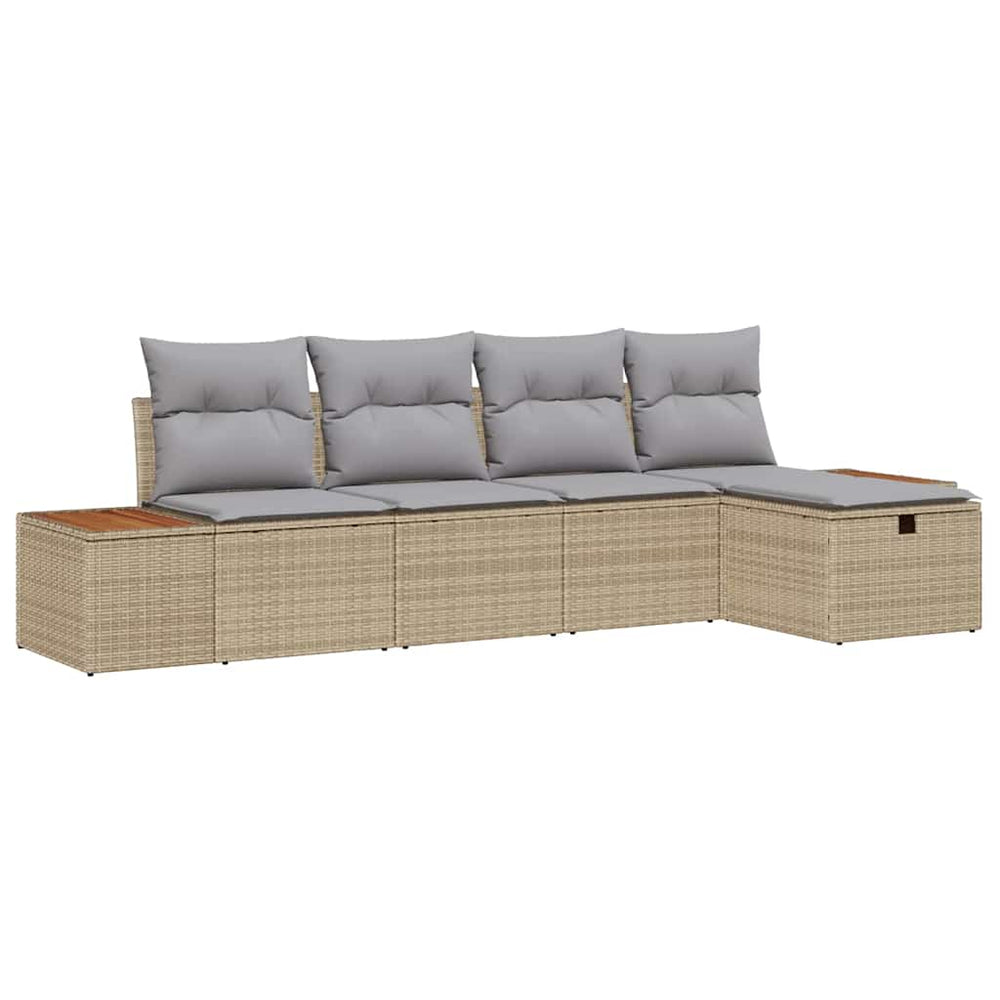 5 dalių sodo sofa komplektas su pagalvėmis smėlio poli ratan