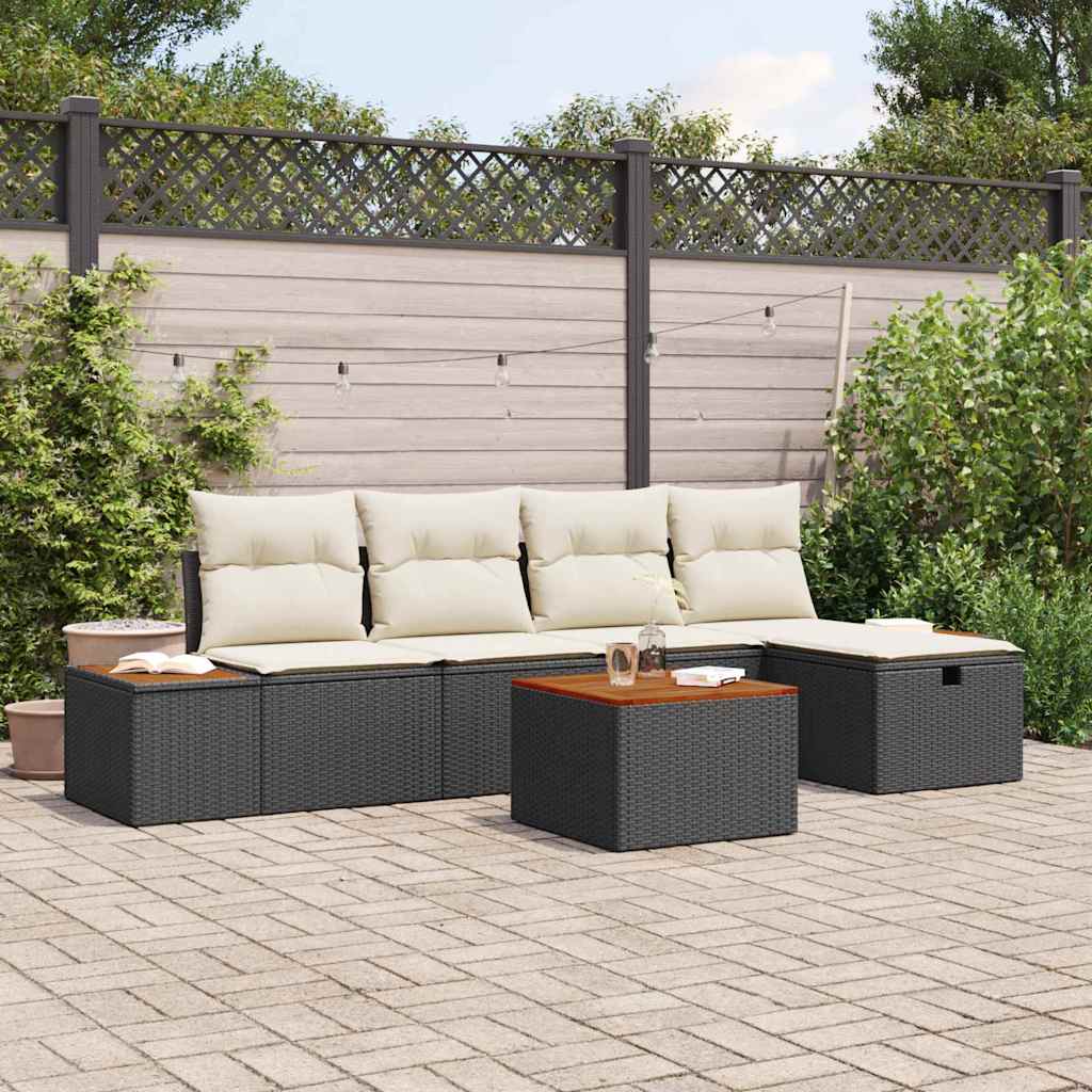 Sodo Sofų Rinkinys su pagalve 6 pcs Juoda Poli ratanas