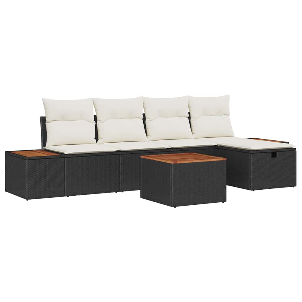 Sodo Sofų Rinkinys su pagalve 6 pcs Juoda Poli ratanas