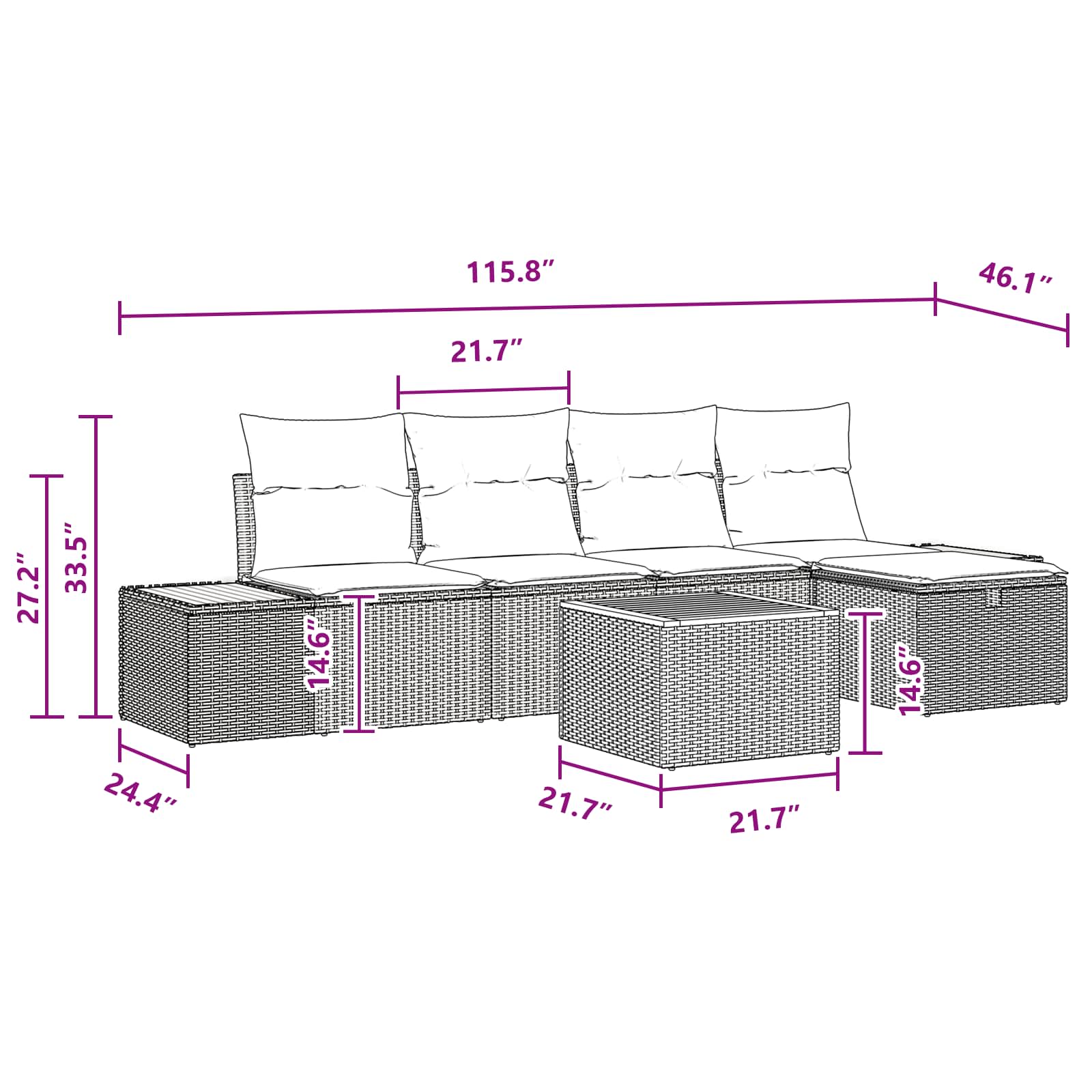 Sodo Sofų Rinkinys su pagalve 6 pcs Juoda Poli ratanas