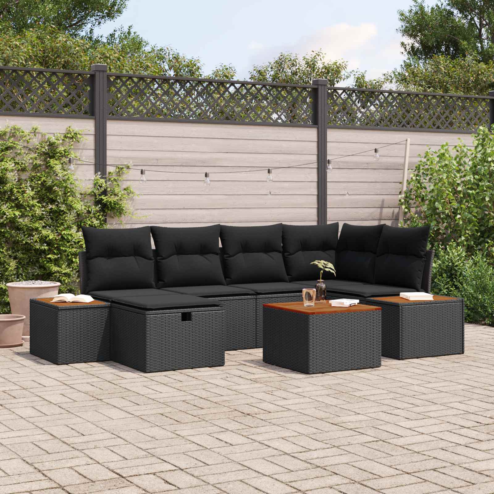 Sodo Sofų Rinkinys 7 pcs Juoda 55 x 62 x 69 cm Poli ratanas