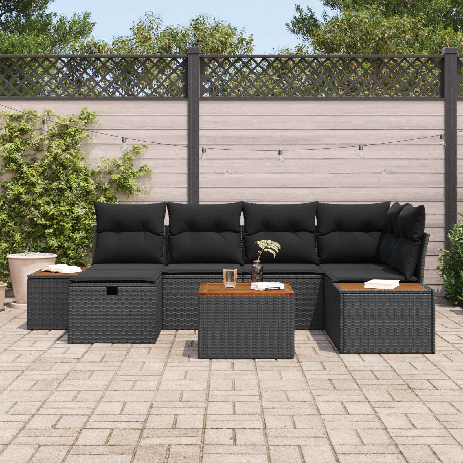 Sodo Sofų Rinkinys 7 pcs Juoda 55 x 62 x 69 cm Poli ratanas