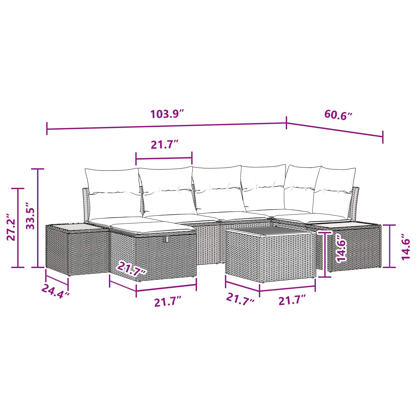 Sodo Sofų Rinkinys 7 pcs Juoda 55 x 62 x 69 cm Poli ratanas