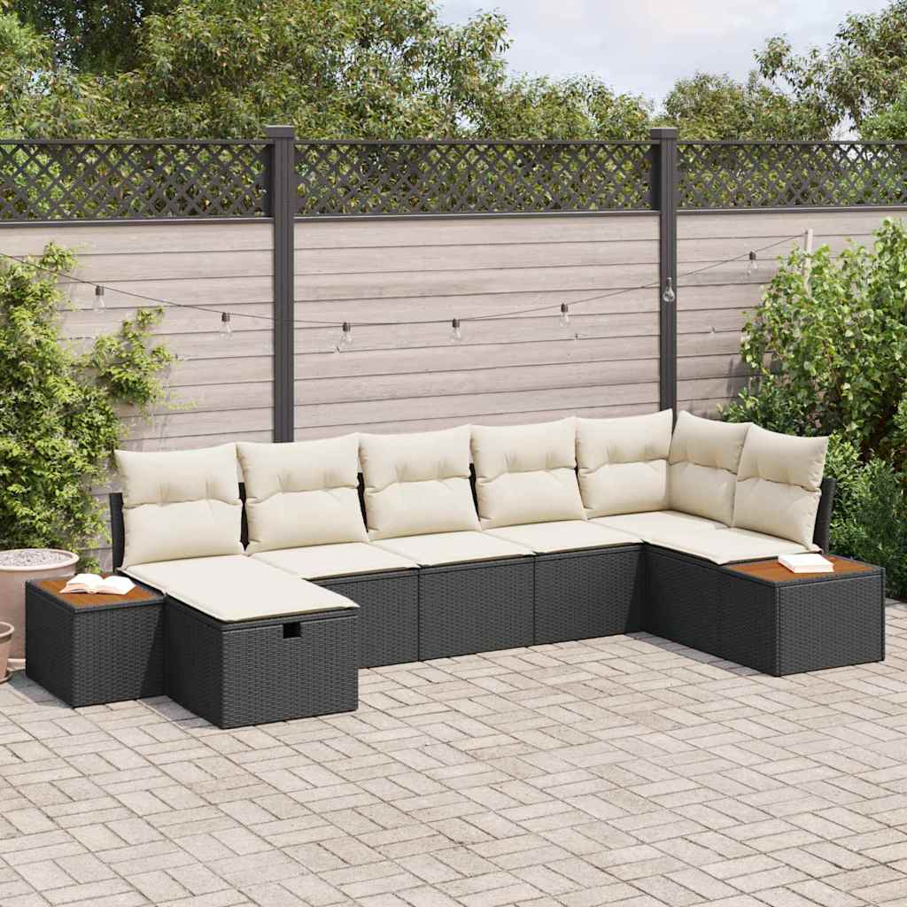 Sodo Sofų Rinkinys su pagalve 7 pcs Juoda Poli ratanas