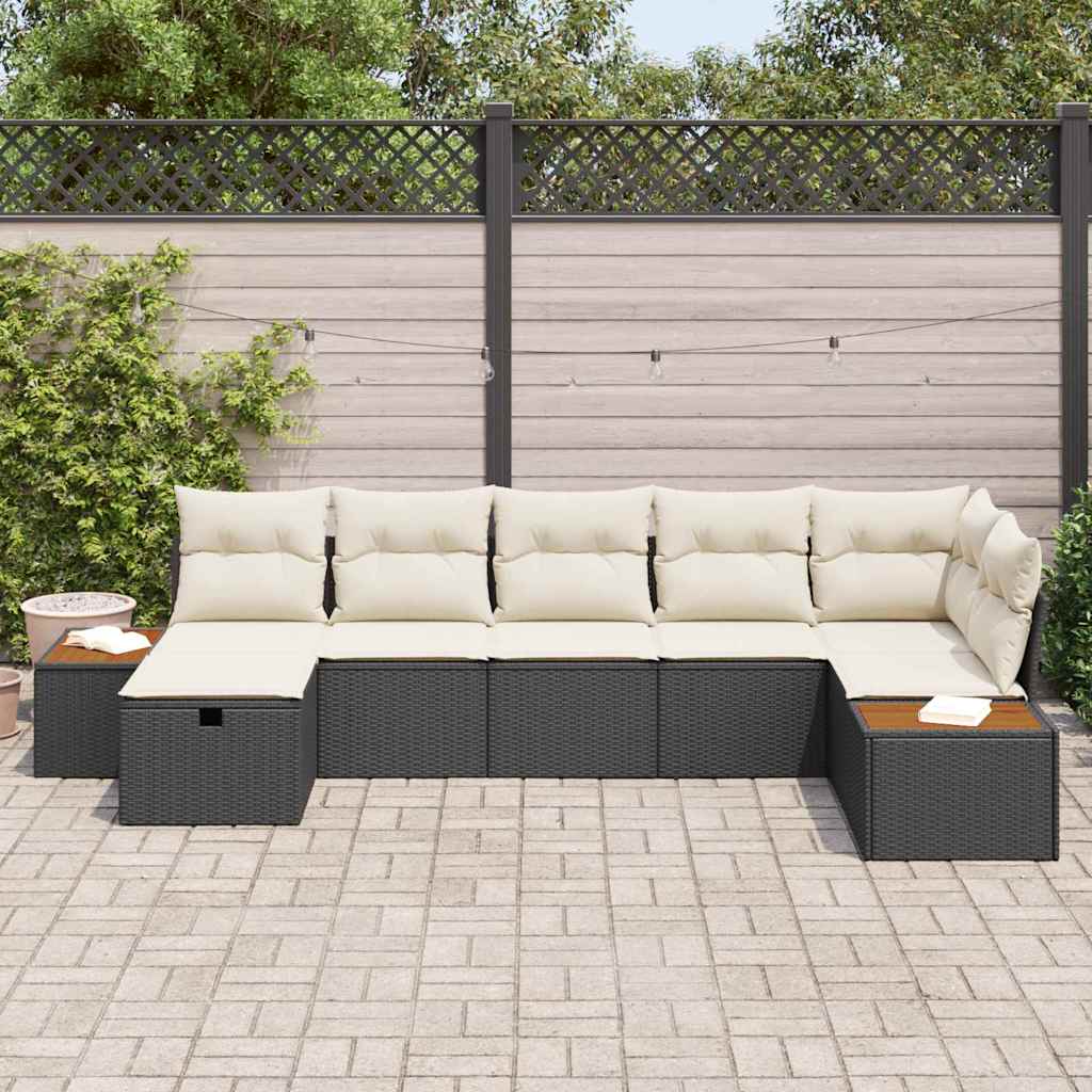 Sodo Sofų Rinkinys su pagalve 7 pcs Juoda Poli ratanas