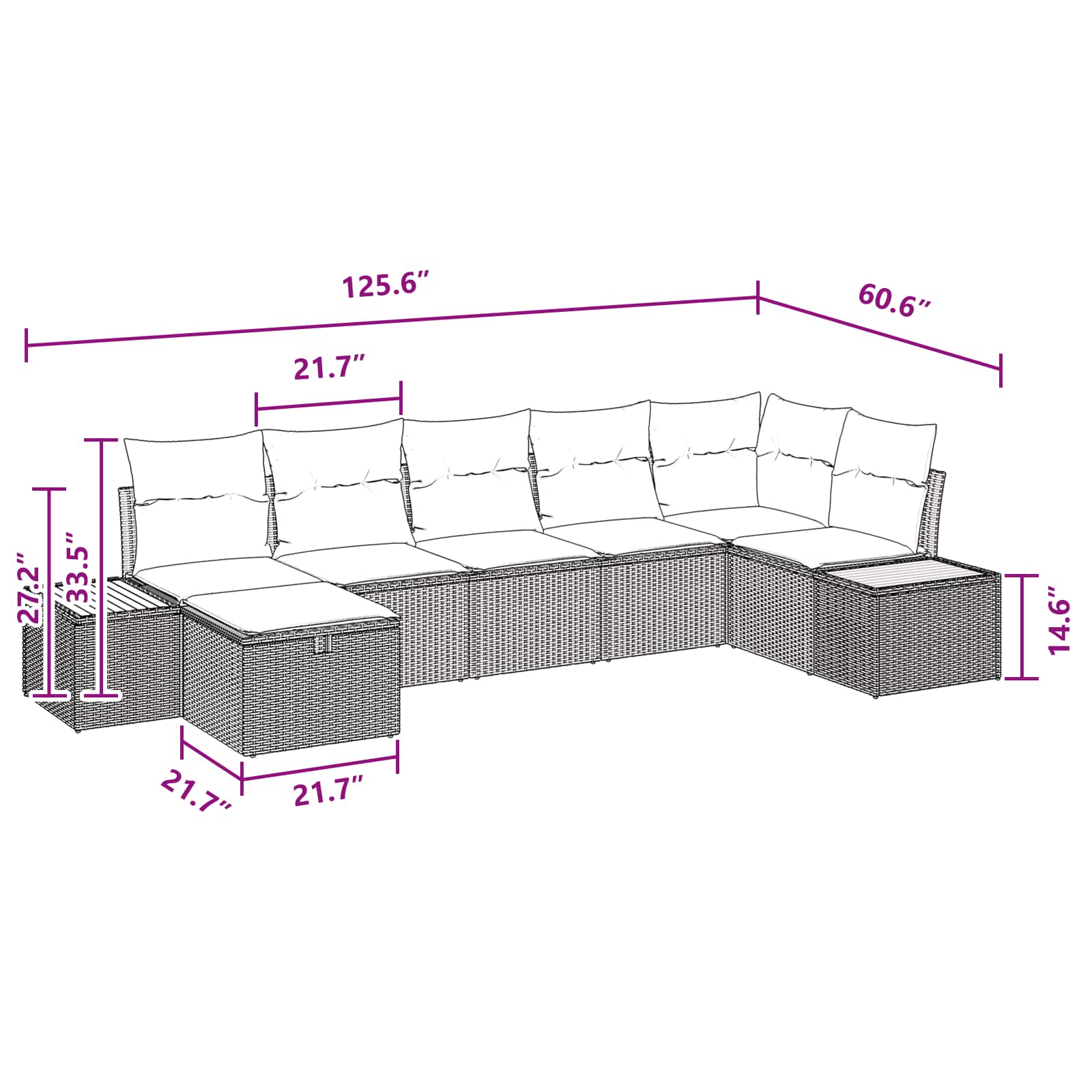 Sodo Sofų Rinkinys su pagalve 7 pcs Juoda Poli ratanas
