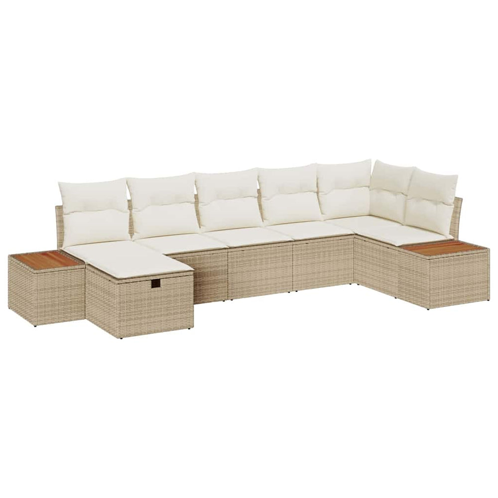 7 dalių sodo sofa komplektas su pagalvėlėmis smėlio spalvos poli ratanas