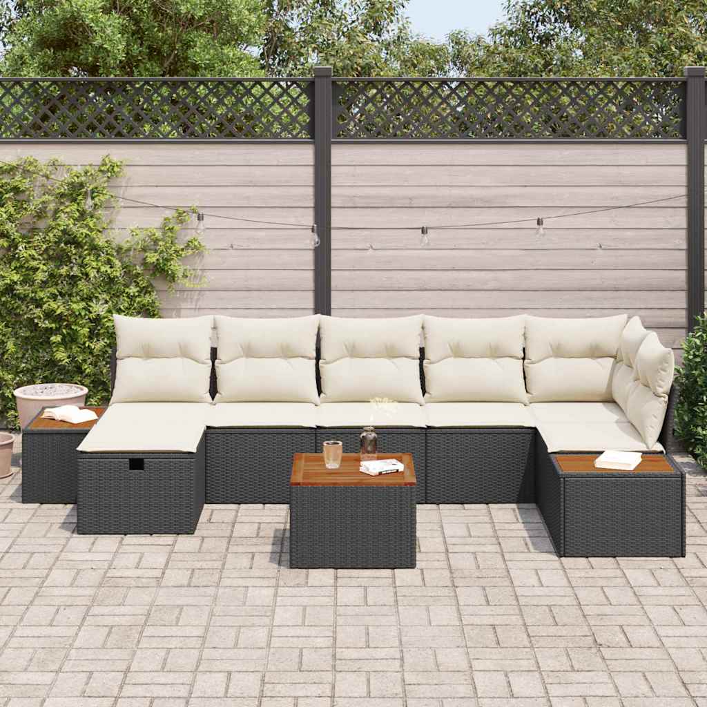 Sodo Sofų Rinkinys su pagalve 8 pcs Juoda Poli ratanas