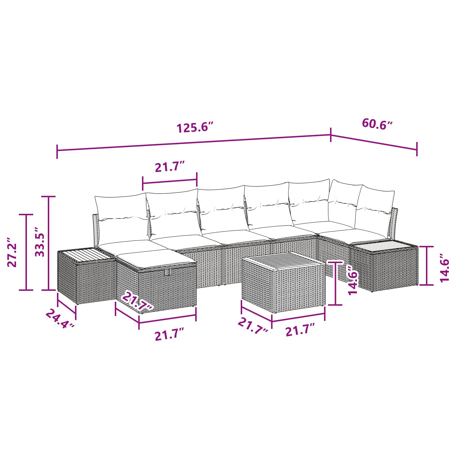 Sodo Sofų Rinkinys su pagalve 8 pcs Juoda Poli ratanas
