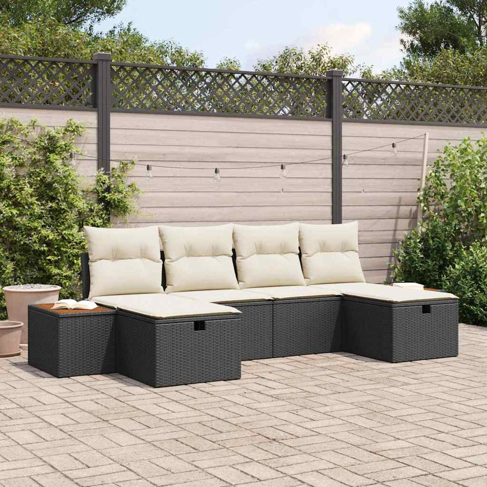 6 dalių sodo sofa rinkinys su pagalvėmis Juodas poli ratanas