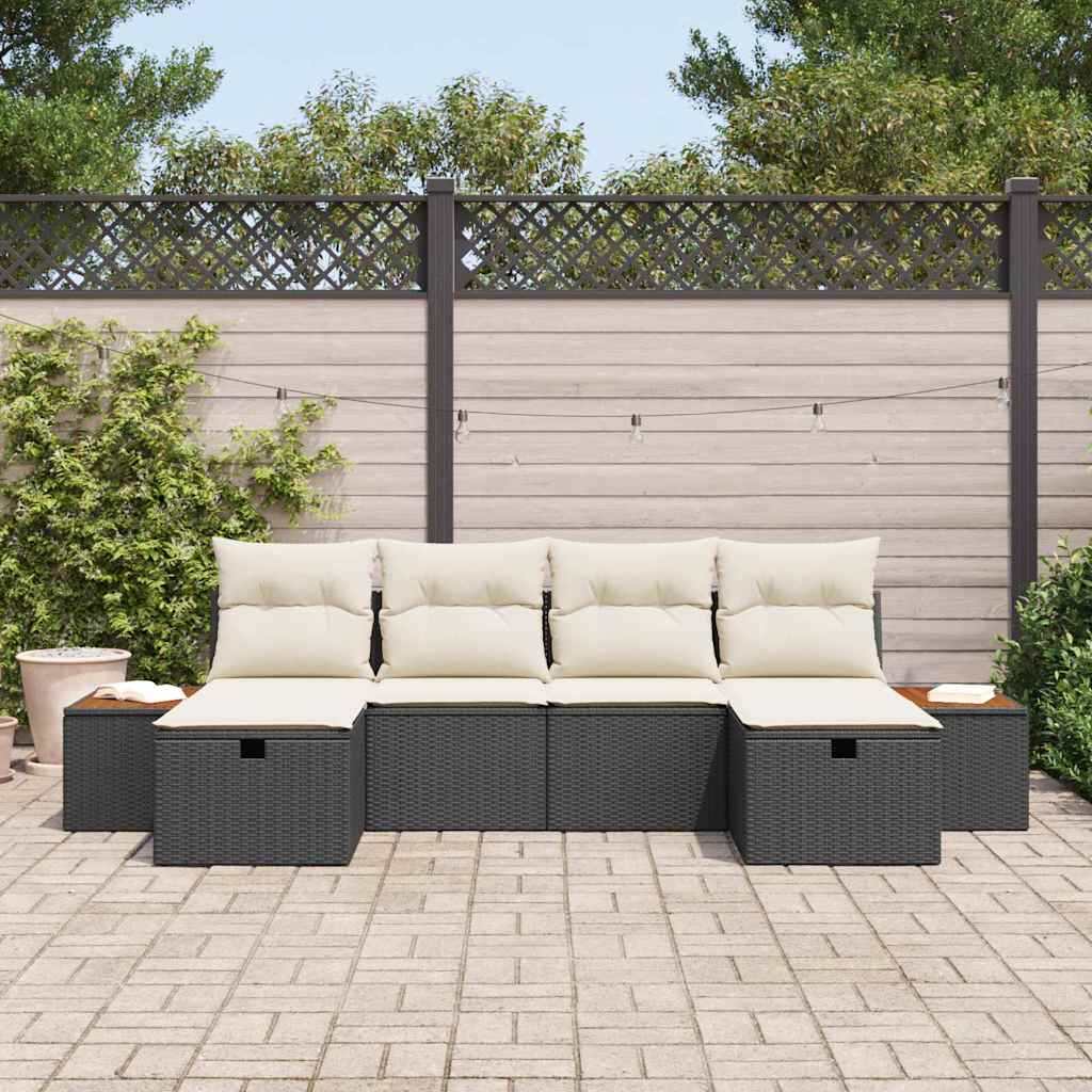 6 dalių sodo sofa rinkinys su pagalvėmis Juodas poli ratanas