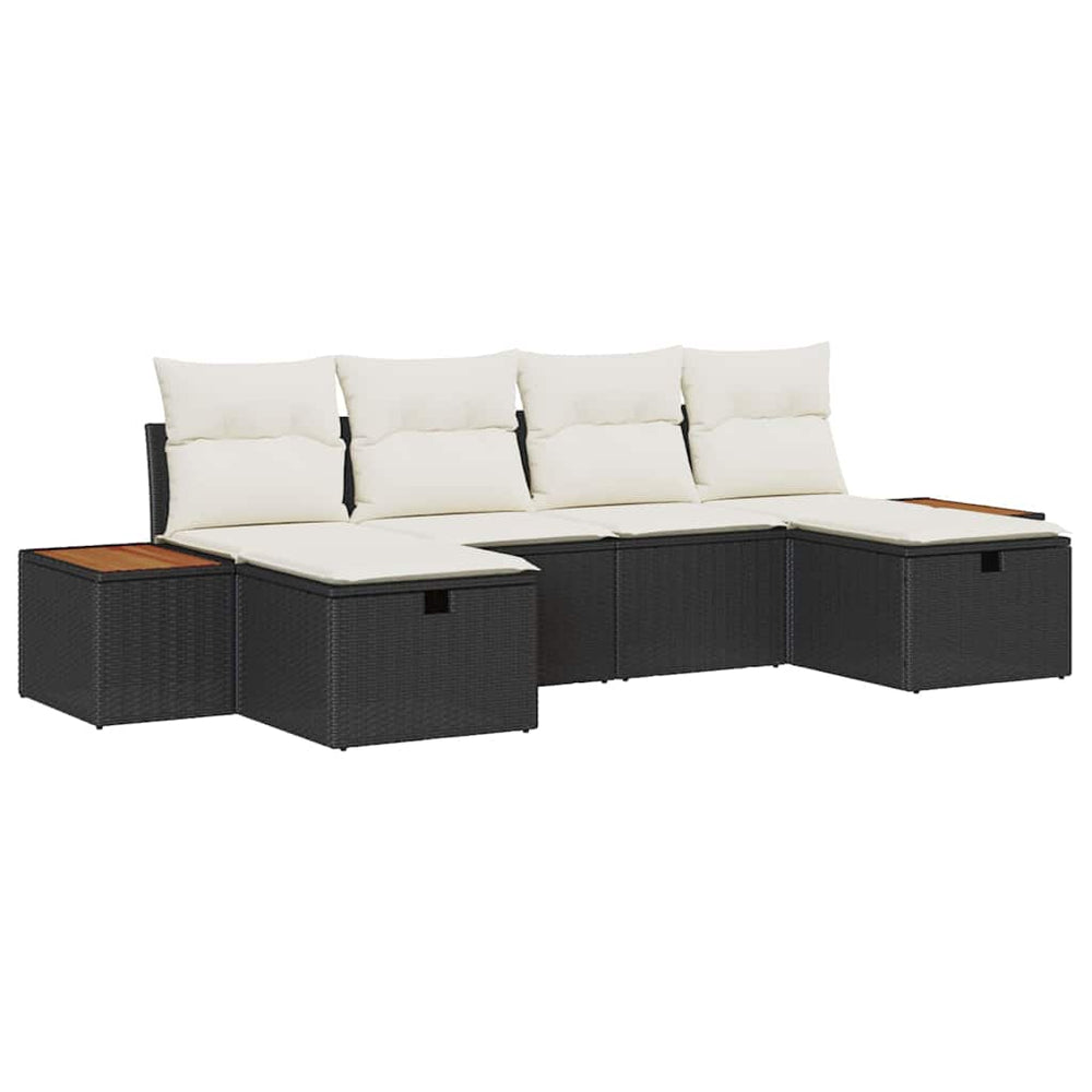6 dalių sodo sofa rinkinys su pagalvėmis Juodas poli ratanas