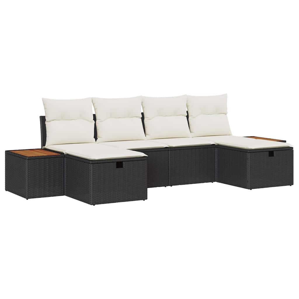 6 dalių sodo sofa rinkinys su pagalvėmis Juodas poli ratanas