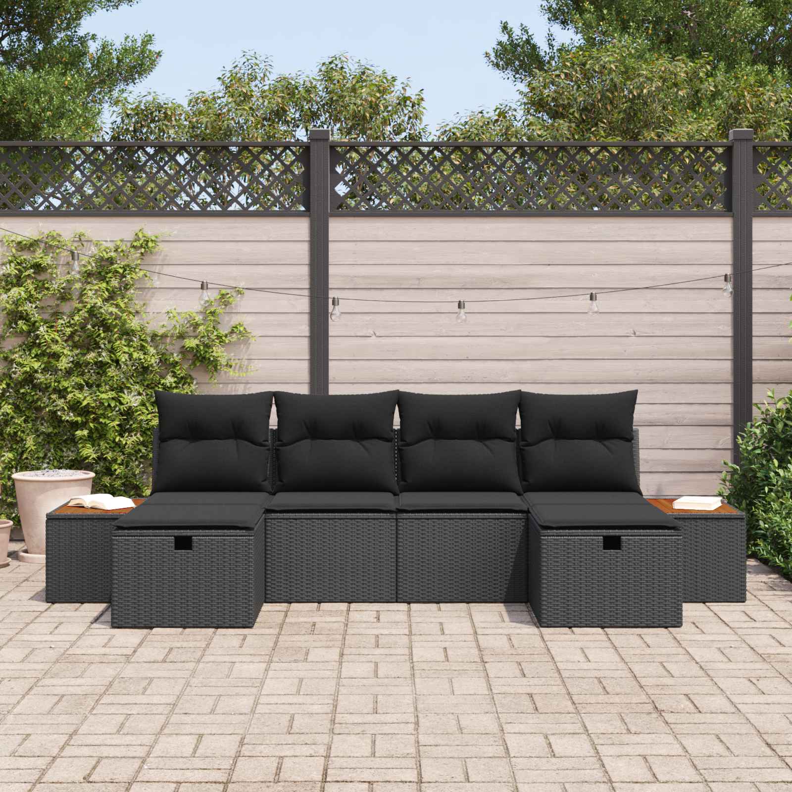 Sodo Sofų Rinkinys 6 pcs Juoda 55 x 62 x 69 cm Poli ratanas