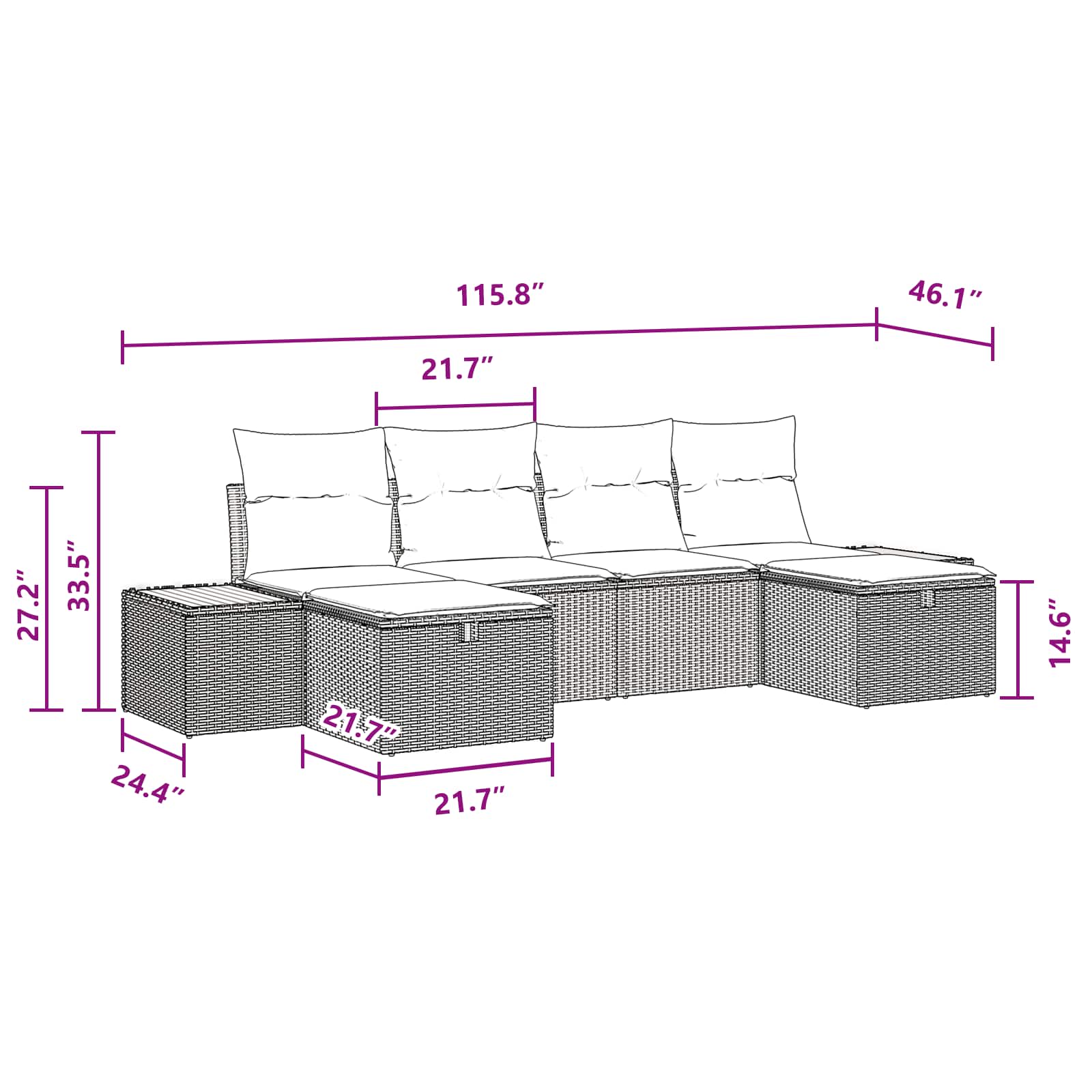 Sodo Sofų Rinkinys 6 pcs Juoda 55 x 62 x 69 cm Poli ratanas