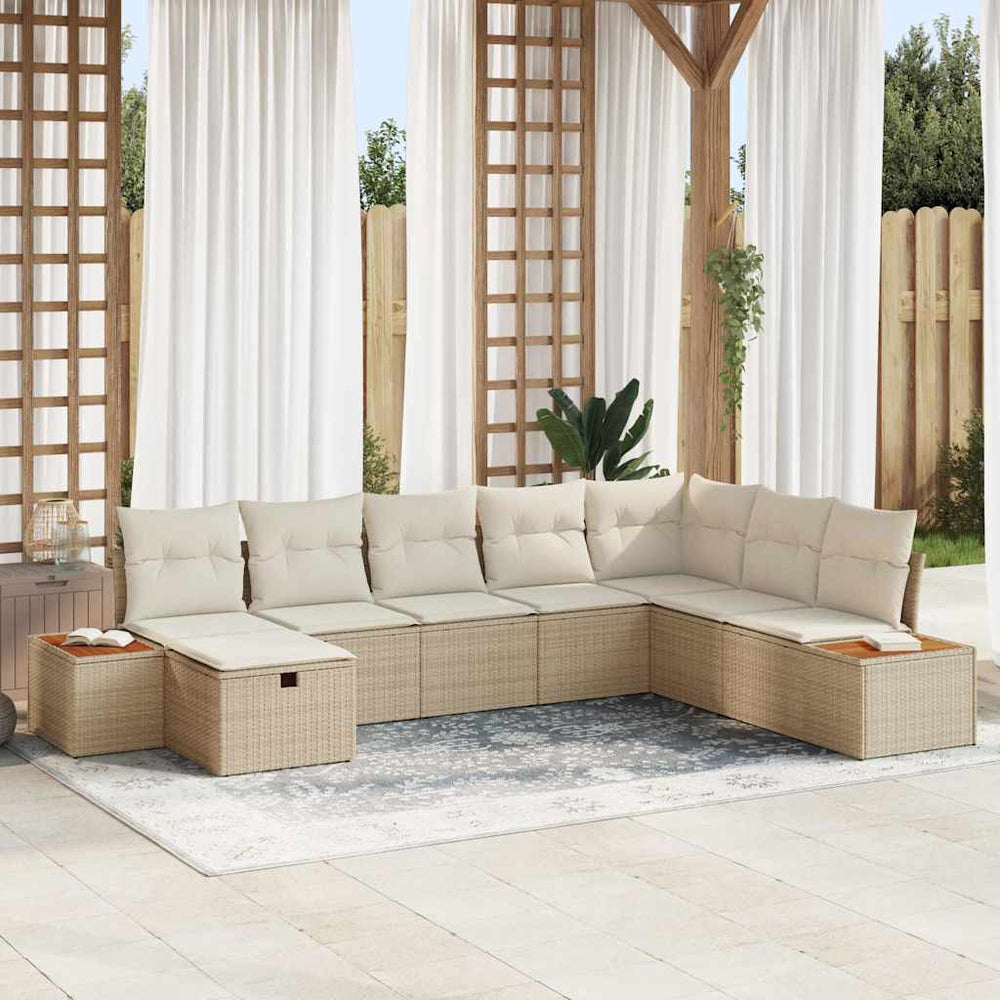 8 dalių sodo sofa rinkinys su pagalvėlėmis, Smėlinė, Poliratanas