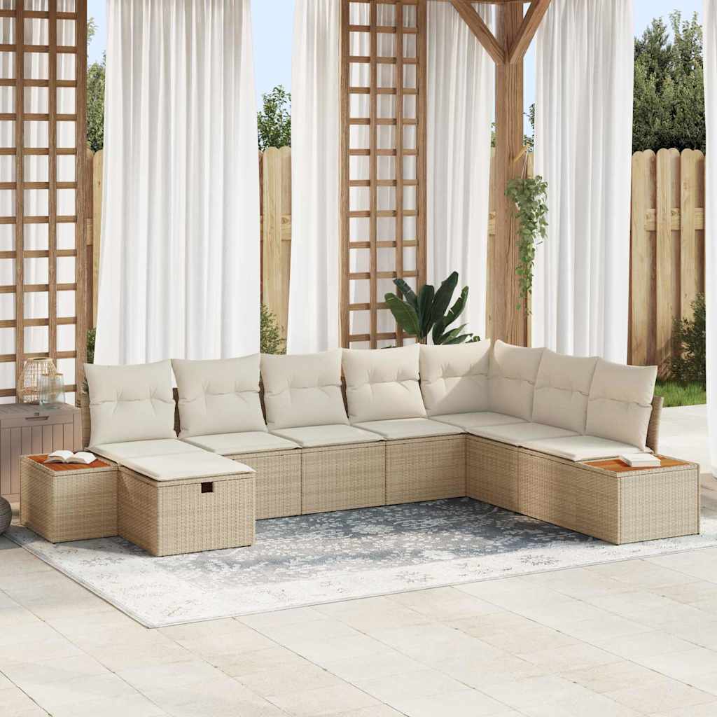 8 dalių sodo sofa rinkinys su pagalvėlėmis, Smėlinė, Poliratanas