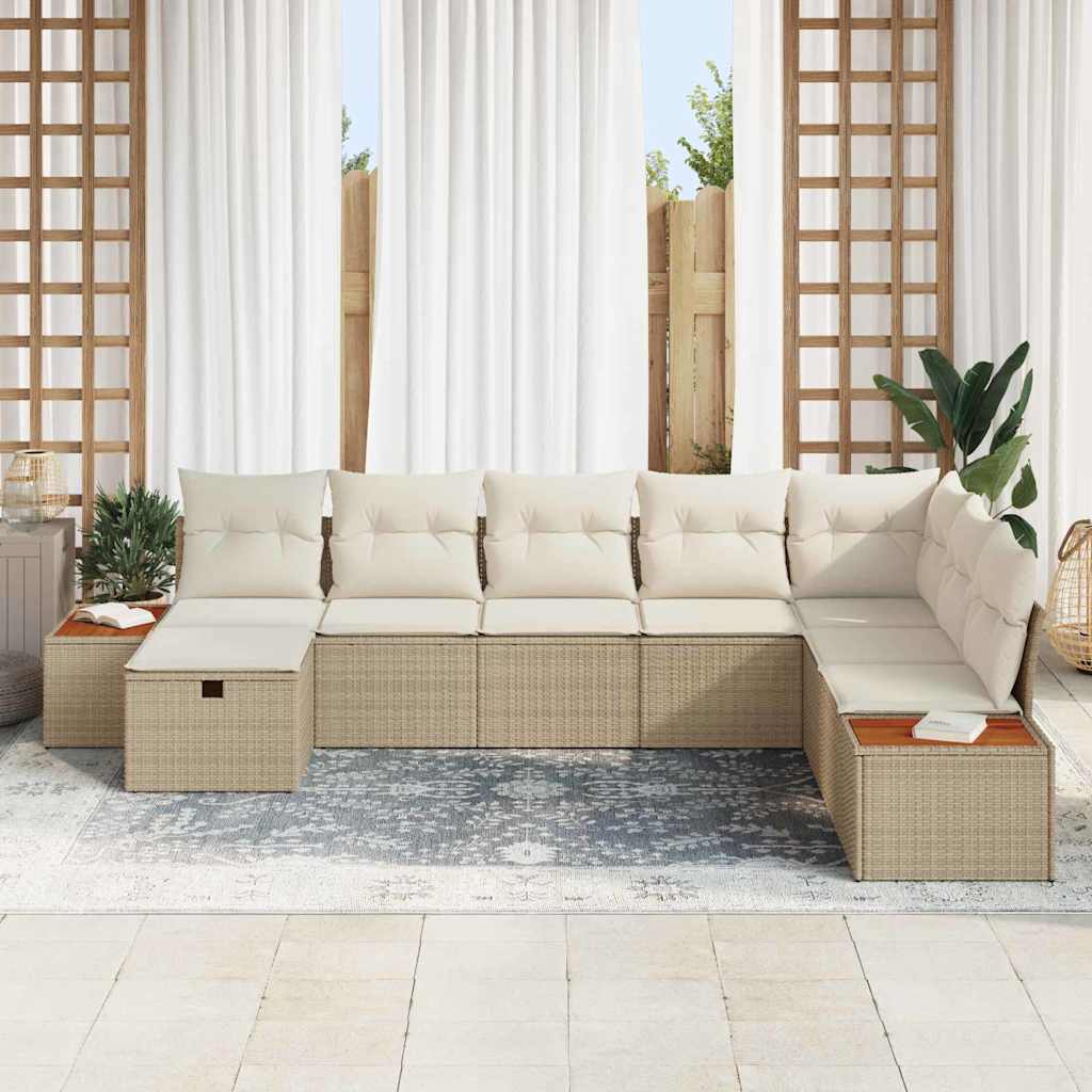8 dalių sodo sofa rinkinys su pagalvėlėmis, Smėlinė, Poliratanas
