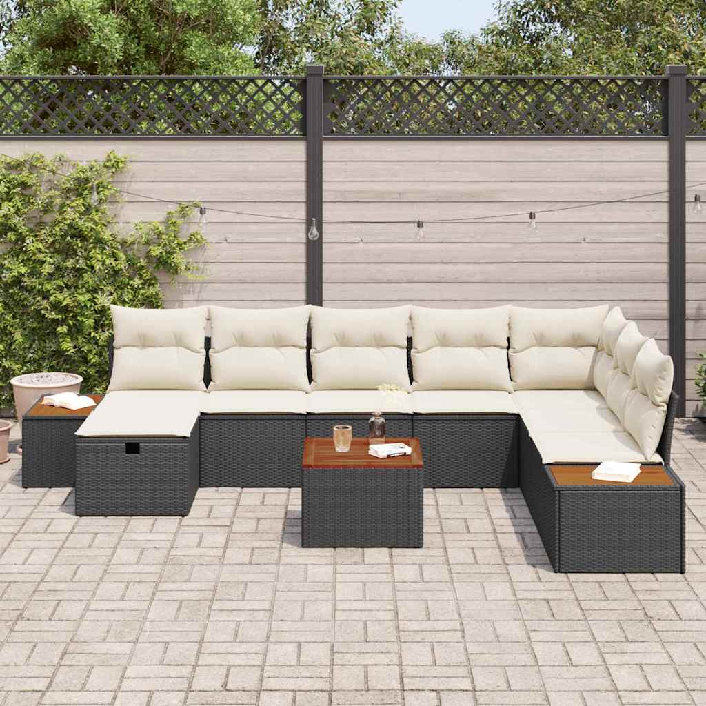 Sodo Sofų Rinkinys su pagalve 9 pcs Juoda Poli ratanas