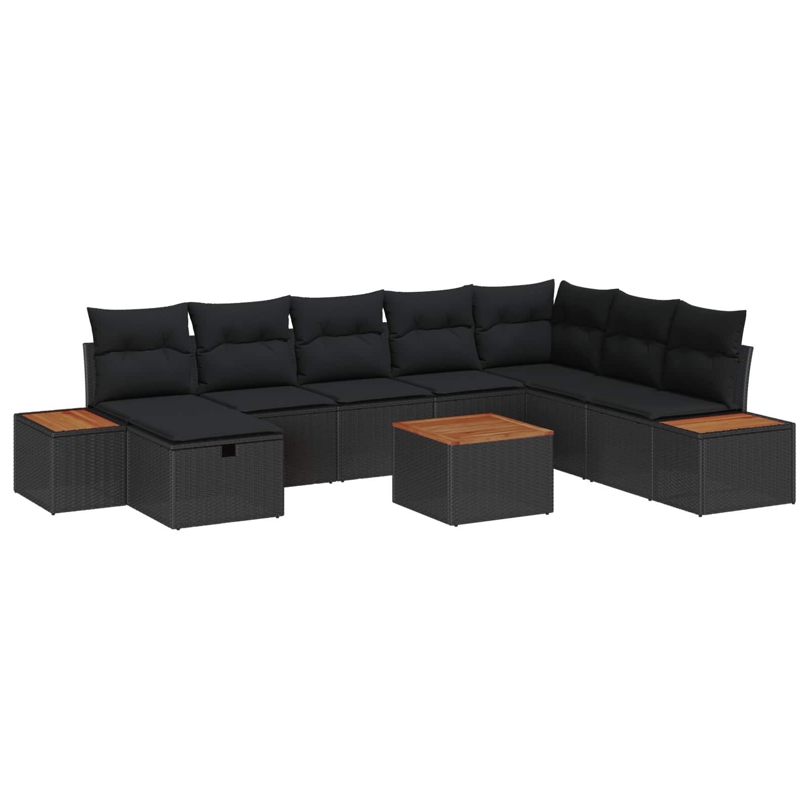 Sodo Sofų Rinkinys su pagalve 9 pcs Juoda Poli ratanas